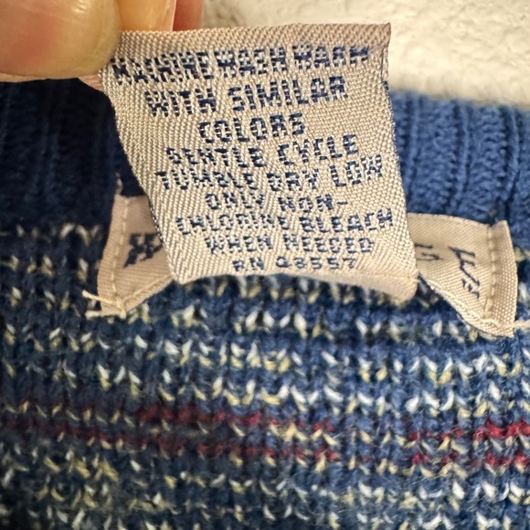 Vintage Windridge Men's 90s Blue Gray Geometric Grandpa Dad Sweater XL Cabincore - Picture 5 of 6